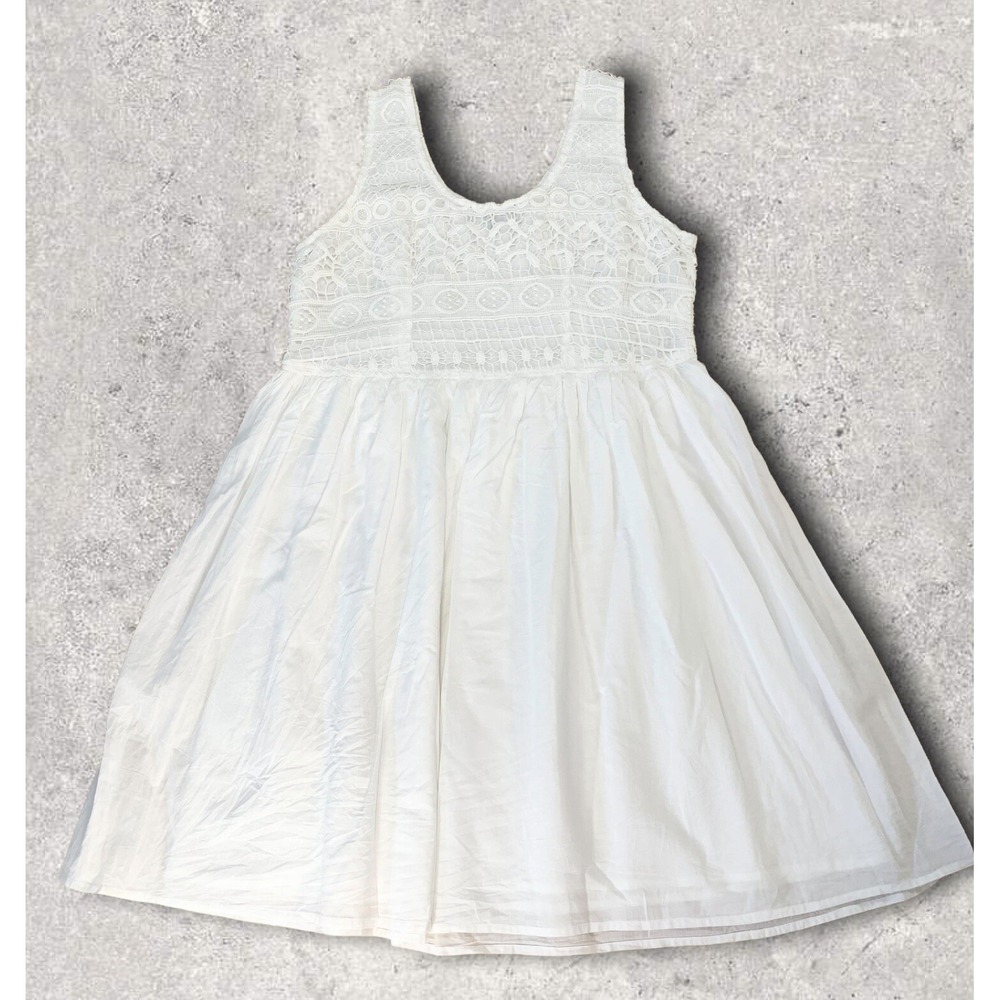 Ellos White 100% Cotton Eyelet Dress Lace Bodice Size 10 Lined Angelcore Cottage - Picture 2 of 8